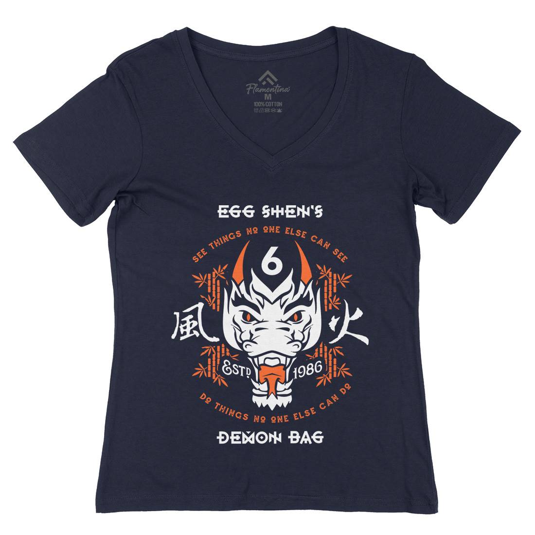 Egg Shens Six Womens Organic V-Neck T-Shirt Asian D206