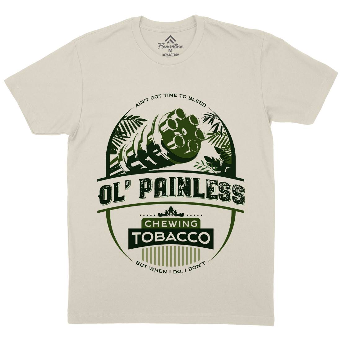 Chewing Ol Painless Mens Organic Crew Neck T-Shirt Army D207