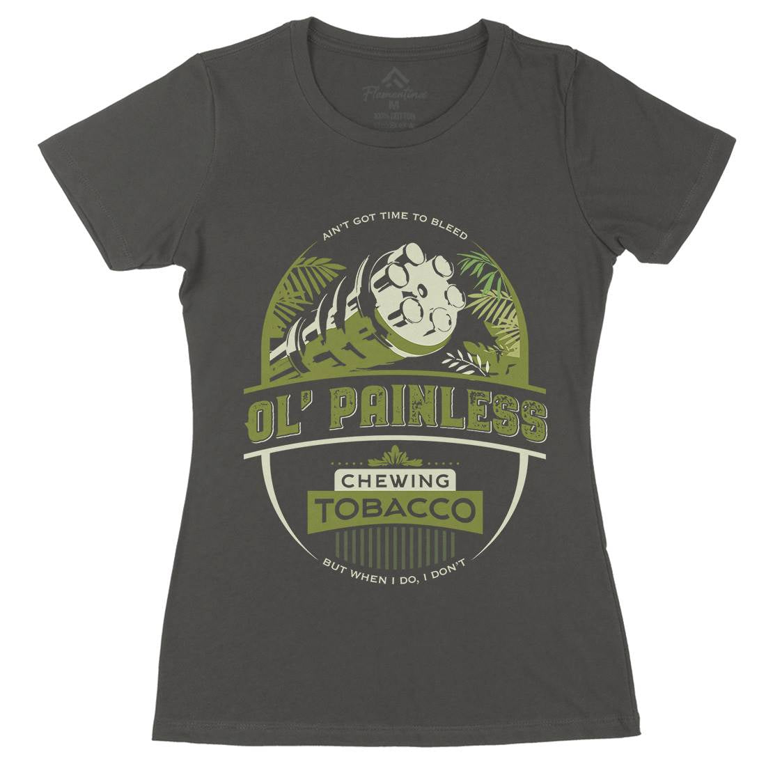 Chewing Ol Painless Womens Organic Crew Neck T-Shirt Army D207