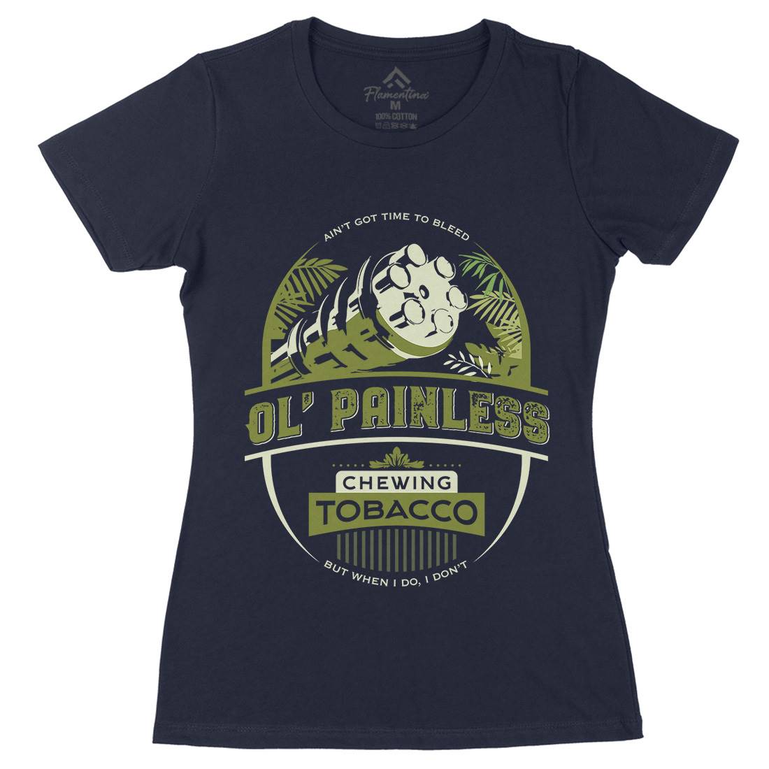 Chewing Ol Painless Womens Organic Crew Neck T-Shirt Army D207