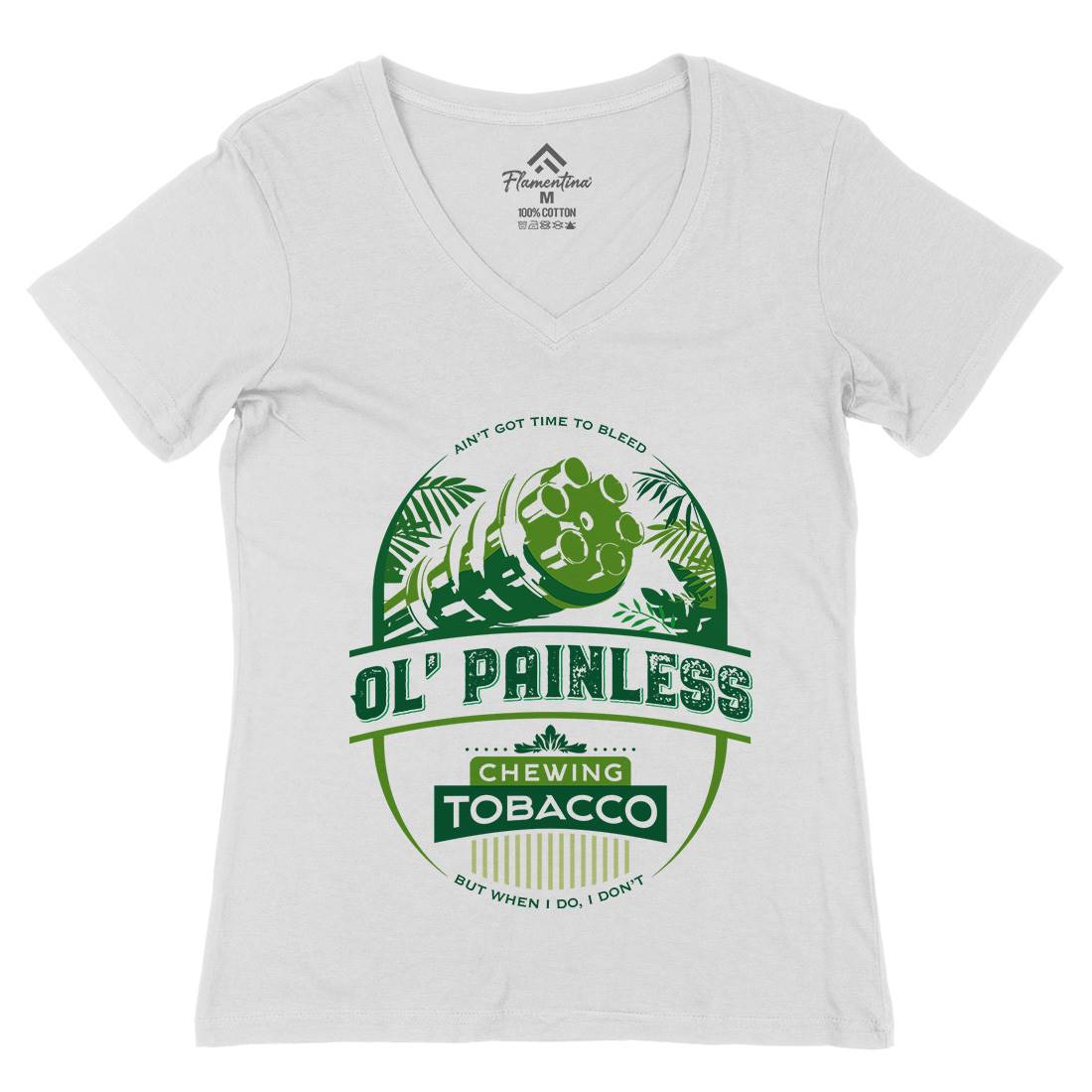 Chewing Ol Painless Womens Organic V-Neck T-Shirt Army D207
