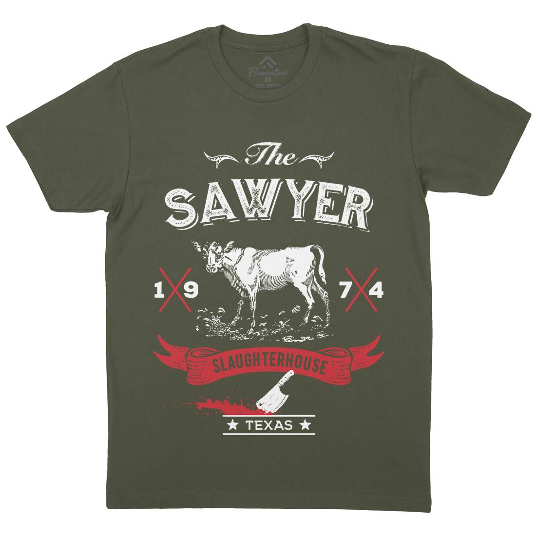 Sawyer Slaughterhouse Mens Organic Crew Neck T-Shirt Horror D208