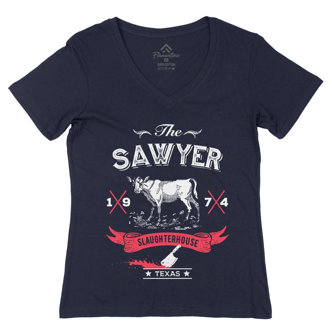 Sawyer Slaughterhouse Womens Organic V-Neck T-Shirt Horror D208