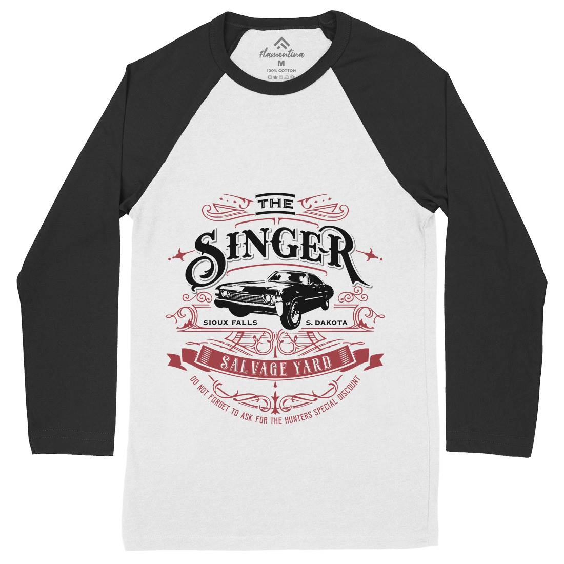 Singer Salvage Yard Mens Long Sleeve Baseball T-Shirt Horror D210