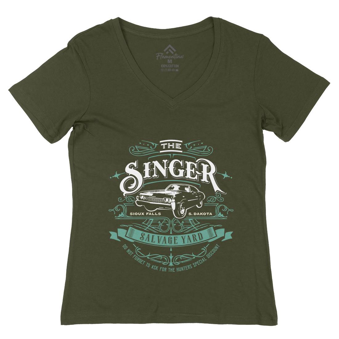 Singer Salvage Yard Womens Organic V-Neck T-Shirt Horror D210