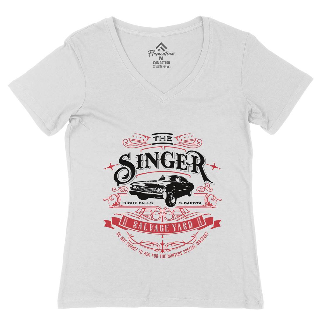 Singer Salvage Yard Womens Organic V-Neck T-Shirt Horror D210