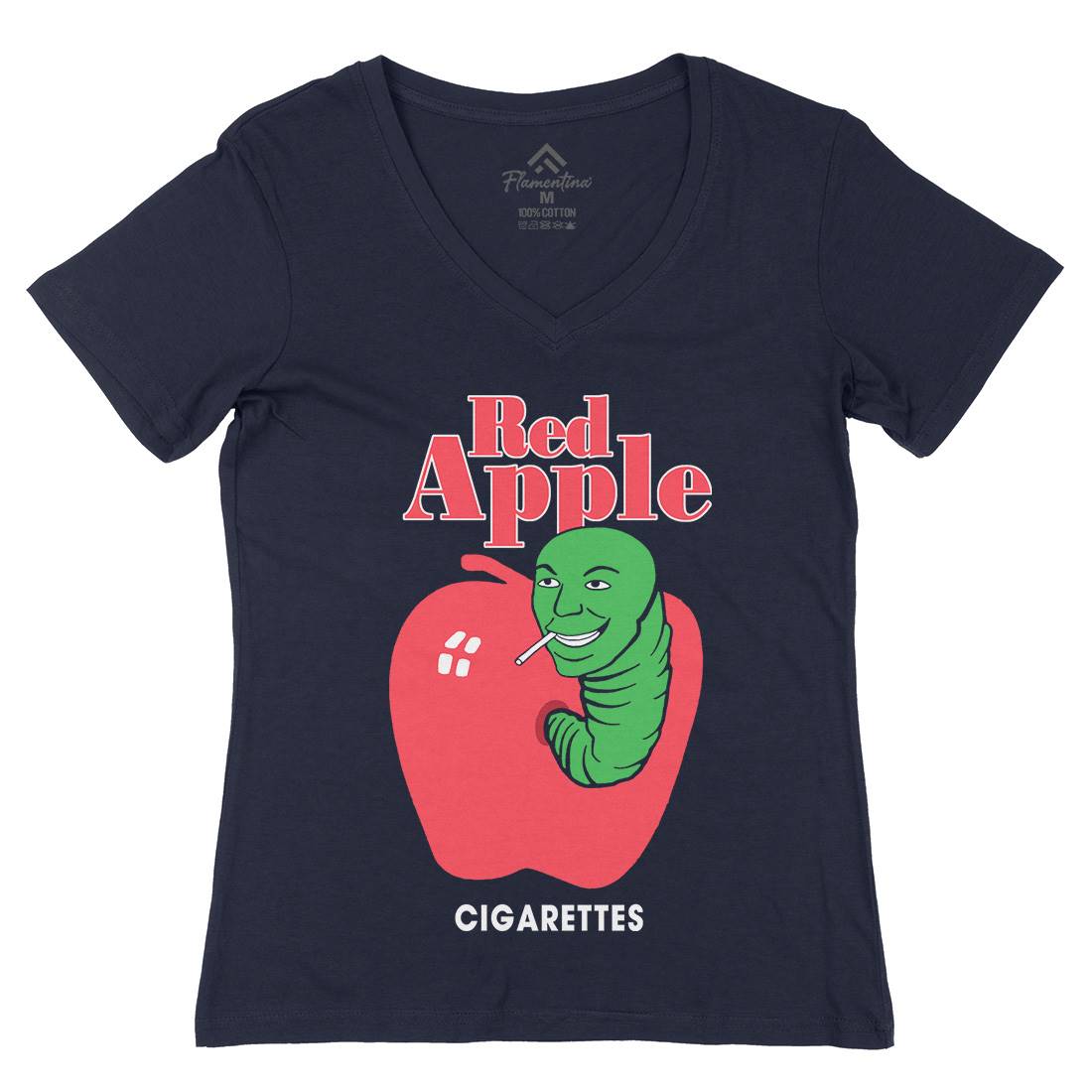 Red Apple Cigarettes Womens Organic V-Neck T-Shirt Retro D211