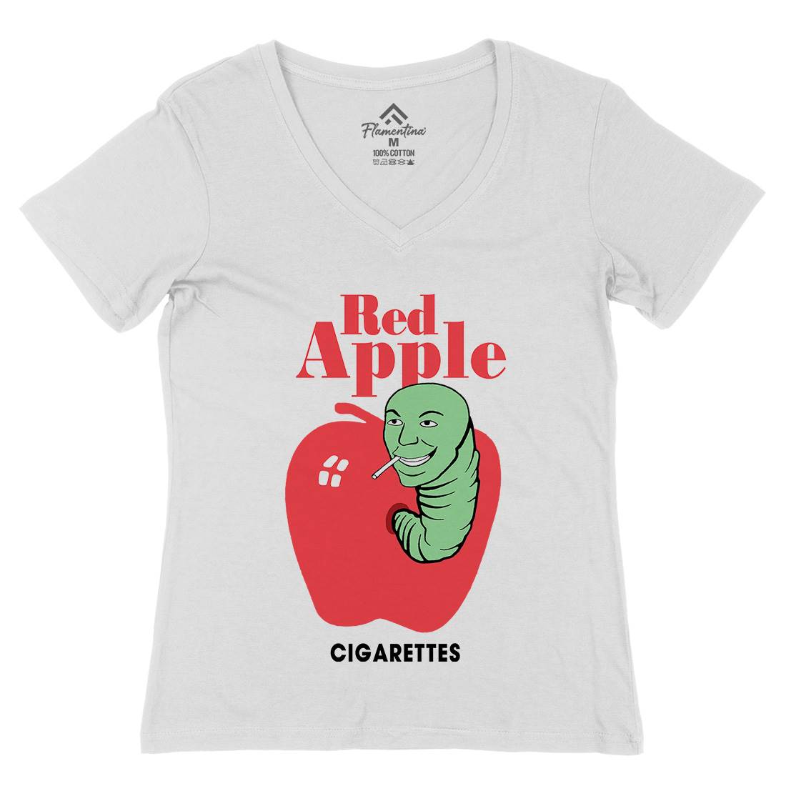Red Apple Cigarettes Womens Organic V-Neck T-Shirt Retro D211