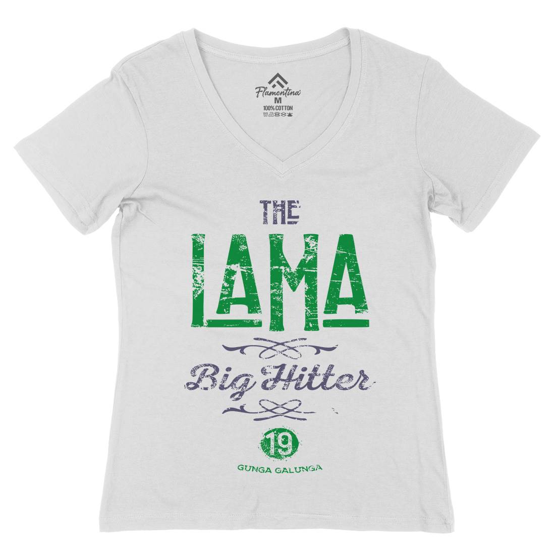 The Lama Womens Organic V-Neck T-Shirt Retro D213