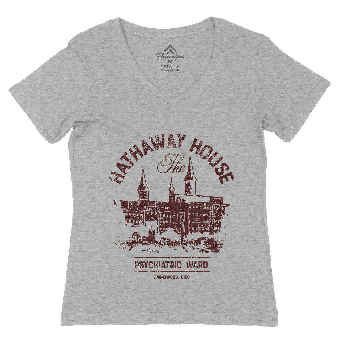 Hathaway House Womens Organic V-Neck T-Shirt Horror D219