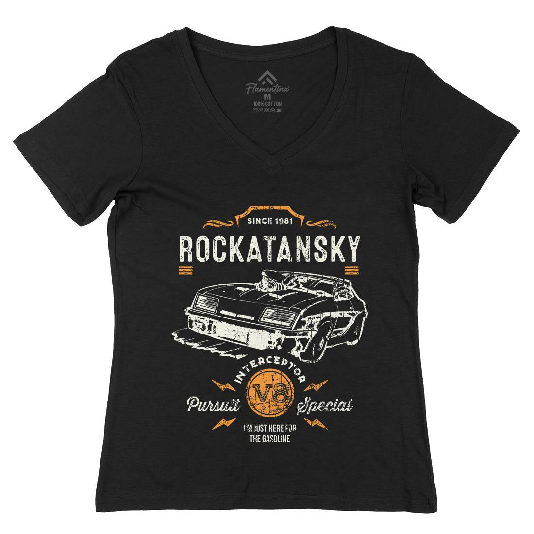 Rockatansky Womens Organic V-Neck T-Shirt Cars D221