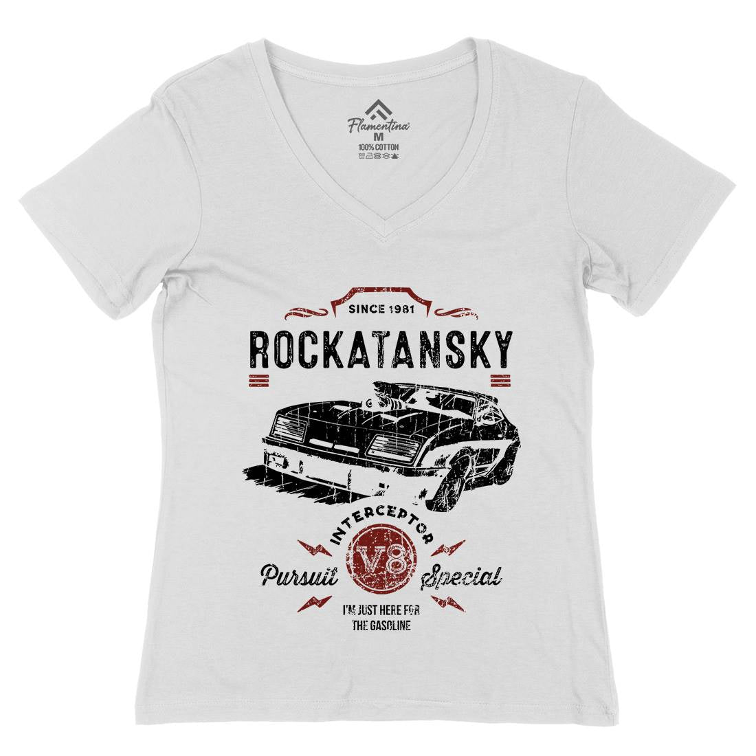 Rockatansky Womens Organic V-Neck T-Shirt Cars D221