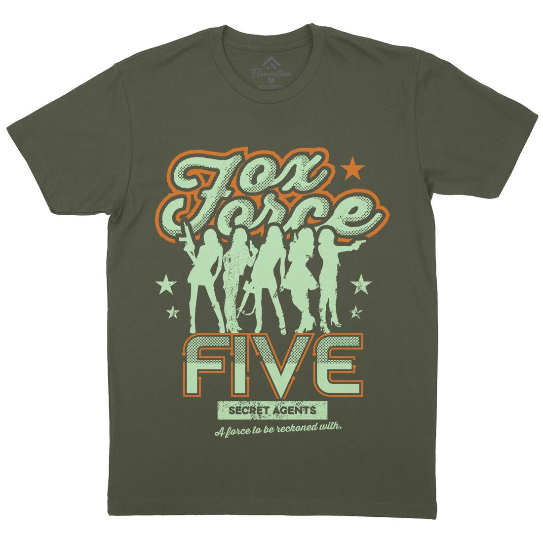 Fox Force Five Mens Organic Crew Neck T-Shirt Retro D223