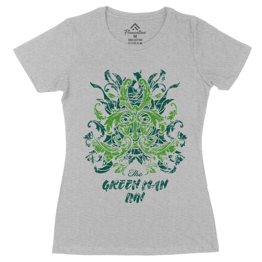 Green Man Inn Womens Organic Crew Neck T-Shirt Horror D231