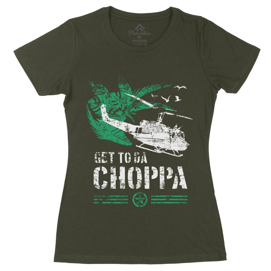 Get To The Chopper Womens Organic Crew Neck T-Shirt Army D235