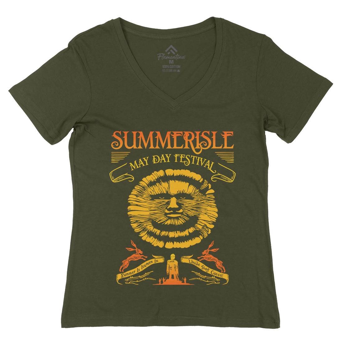 Summerisle Festival Womens Organic V-Neck T-Shirt Horror D236