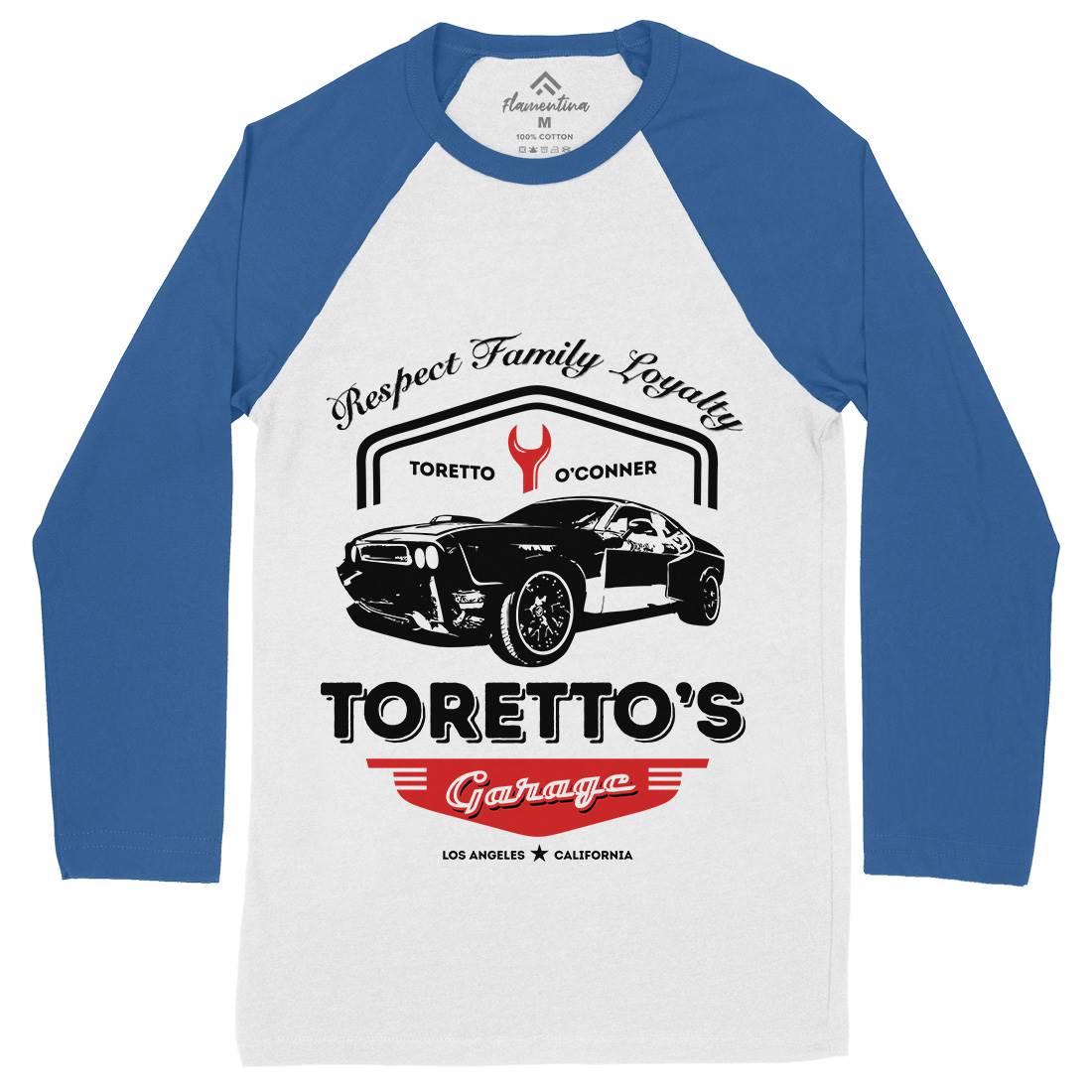 Torettos Garage Mens Long Sleeve Baseball T-Shirt Cars D240