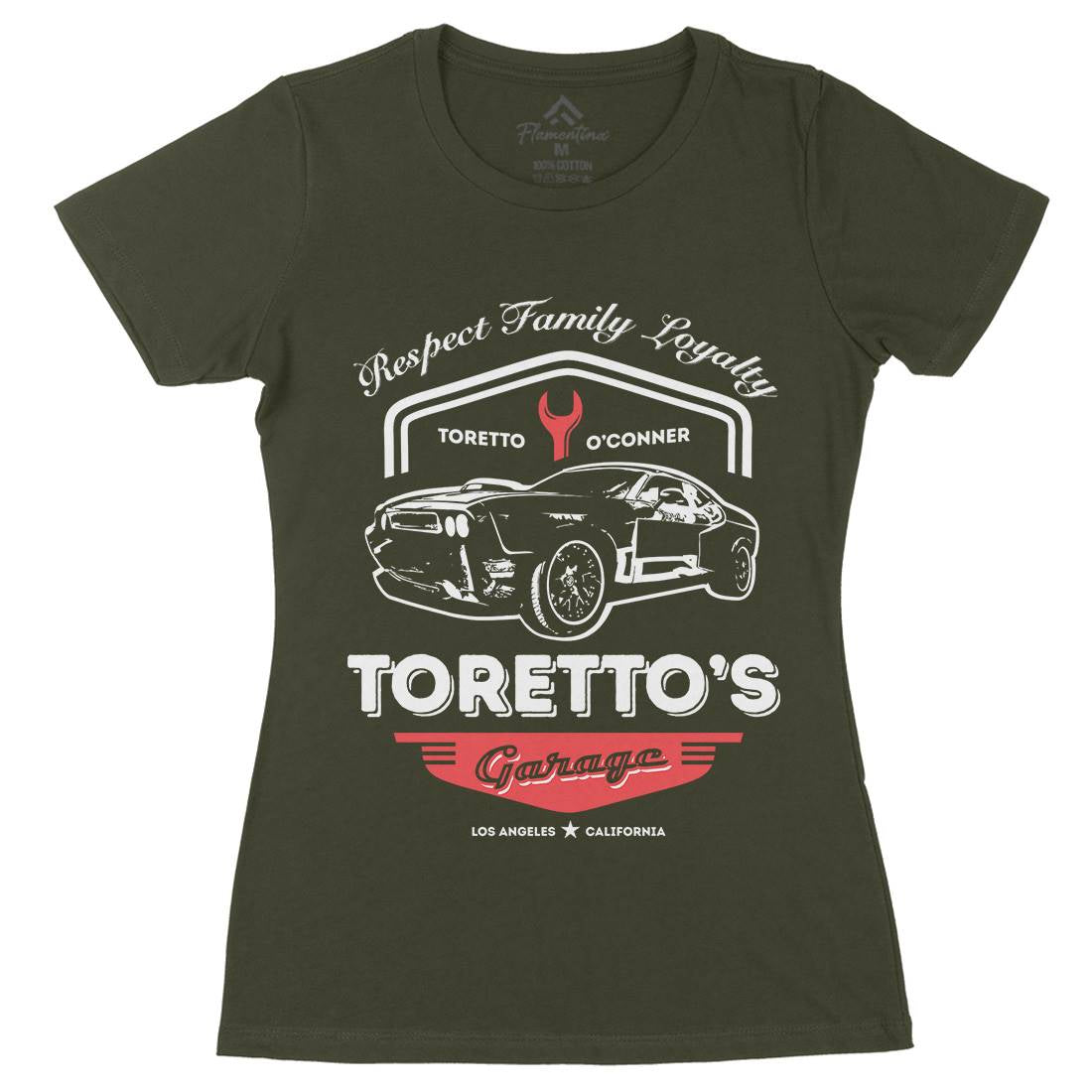 Torettos Garage Womens Organic Crew Neck T-Shirt Cars D240