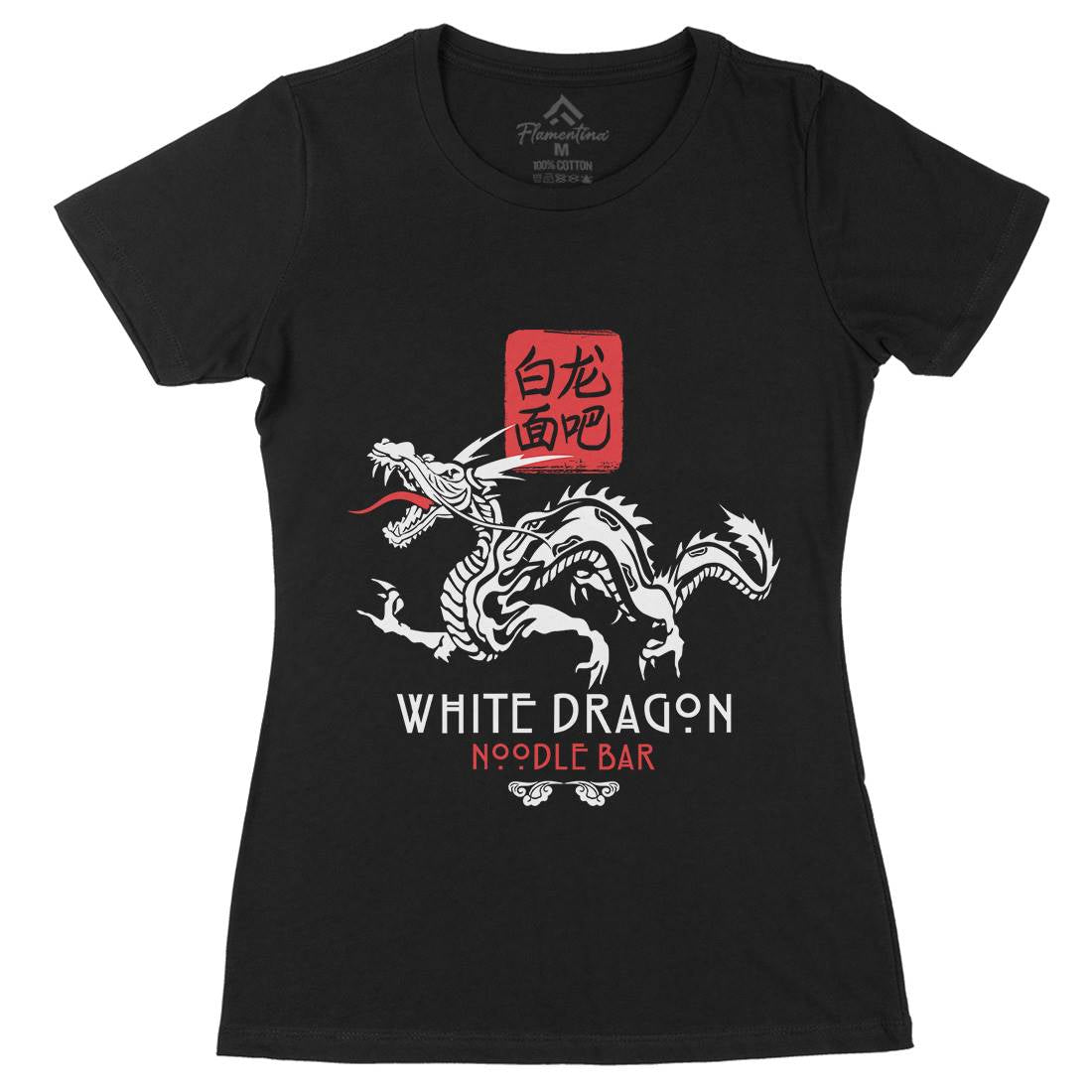 White Dragon Noodle Bar Womens Organic Crew Neck T-Shirt Space D242