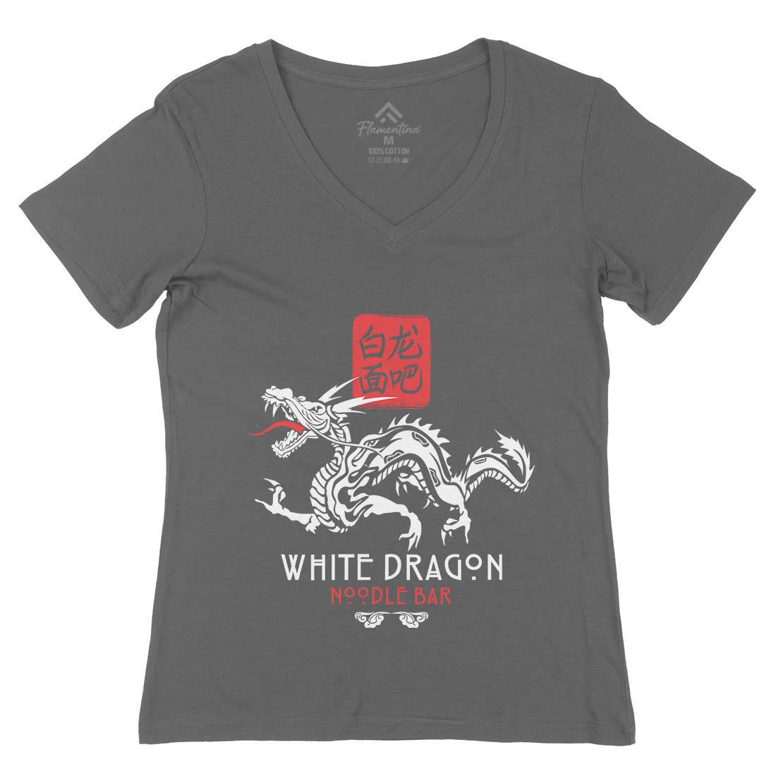 White Dragon Noodle Bar Womens Organic V-Neck T-Shirt Space D242