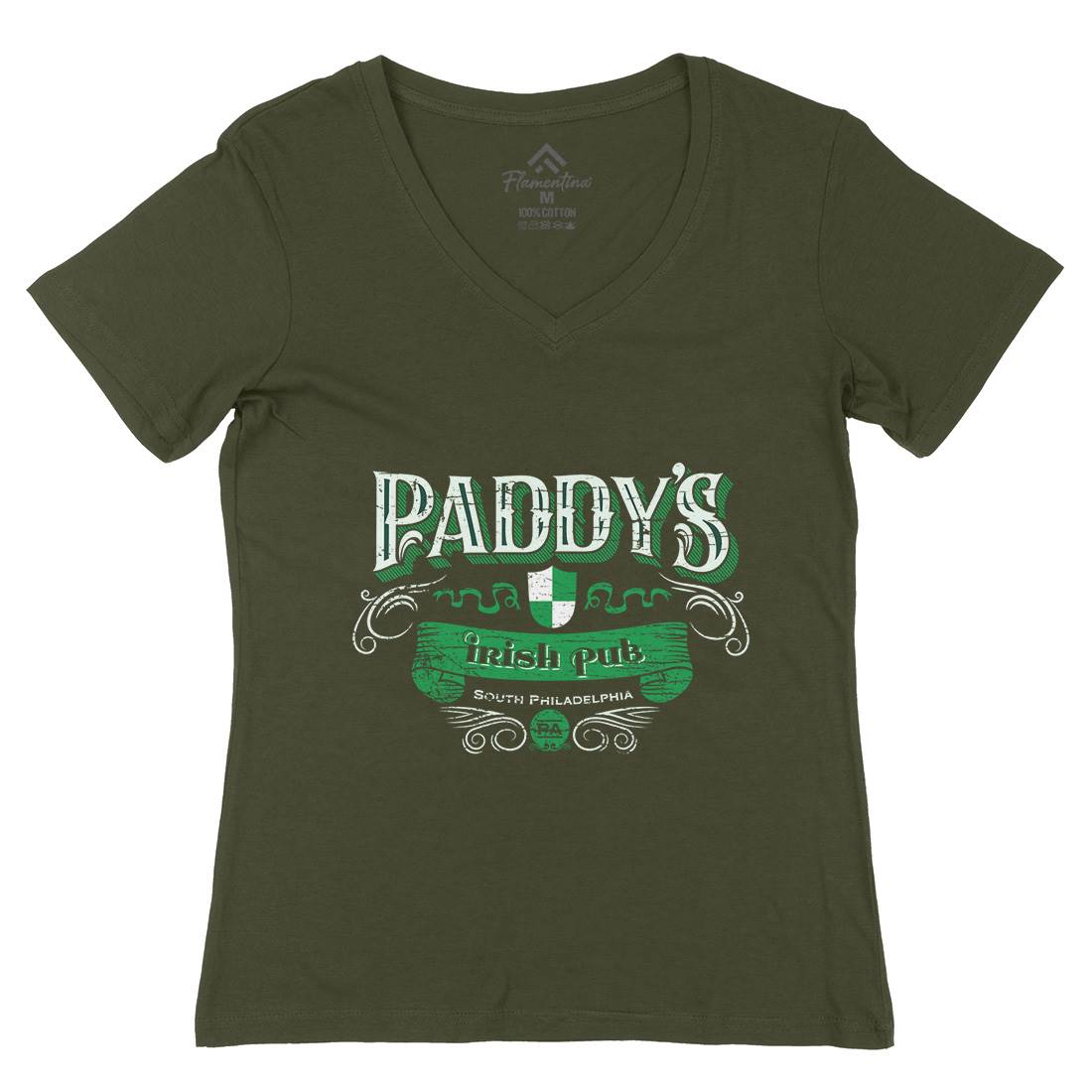 Paddys Irish Pub Womens Organic V-Neck T-Shirt Drinks D246