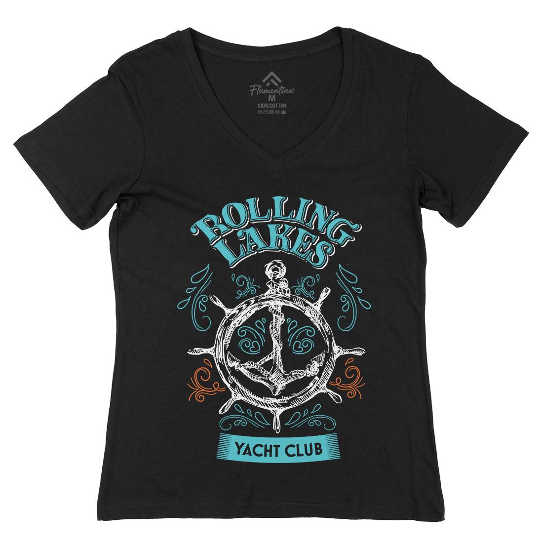 Rolling Lakes Yacht Club Womens Organic V-Neck T-Shirt Horror D252