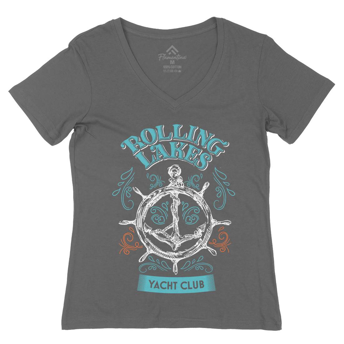 Rolling Lakes Yacht Club Womens Organic V-Neck T-Shirt Horror D252