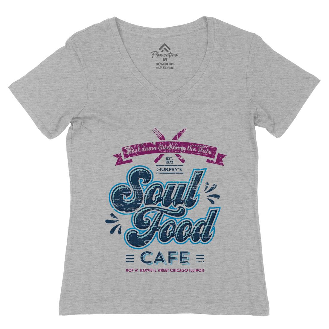 Soul Food Cafe Womens Organic V-Neck T-Shirt Drinks D253