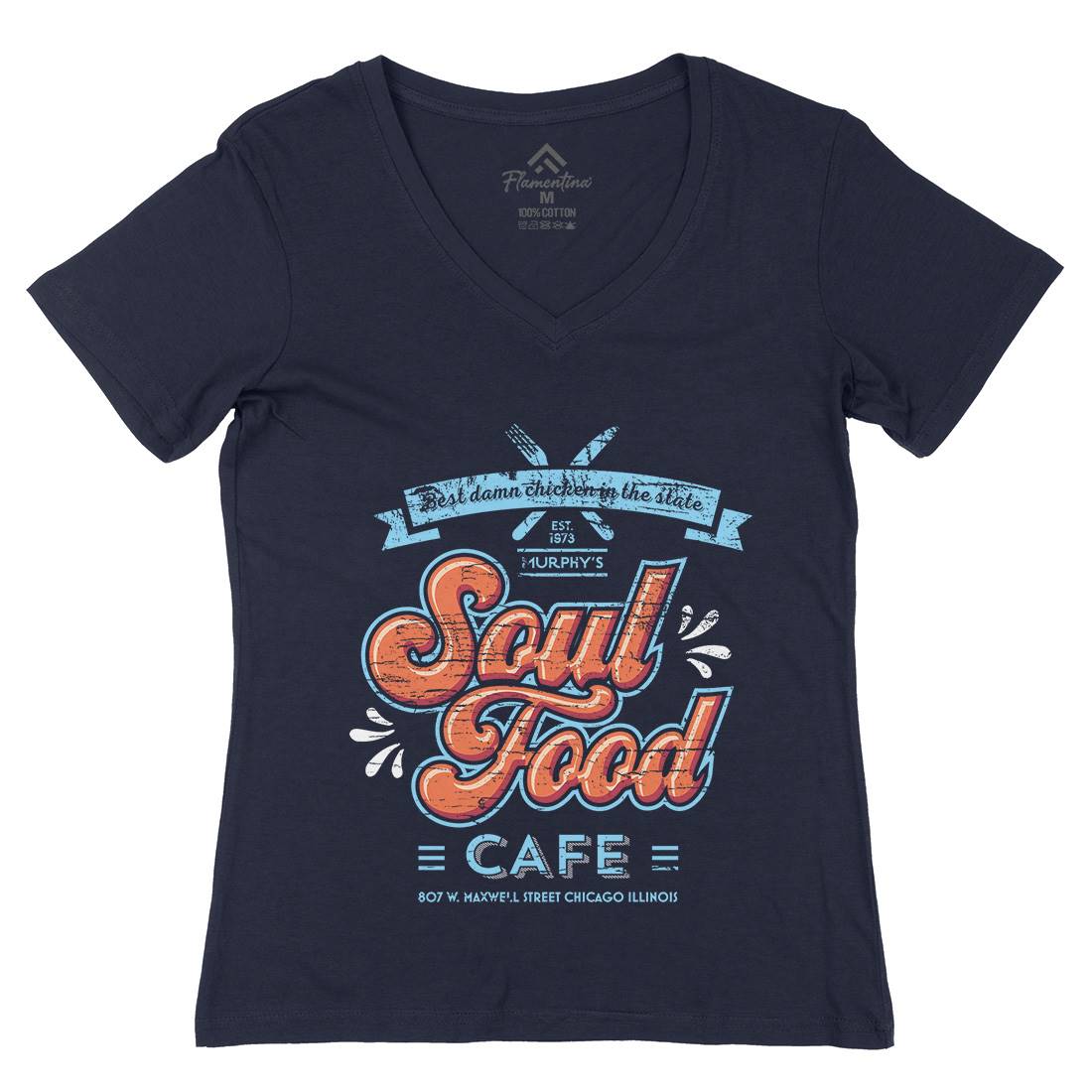 Soul Food Cafe Womens Organic V-Neck T-Shirt Drinks D253