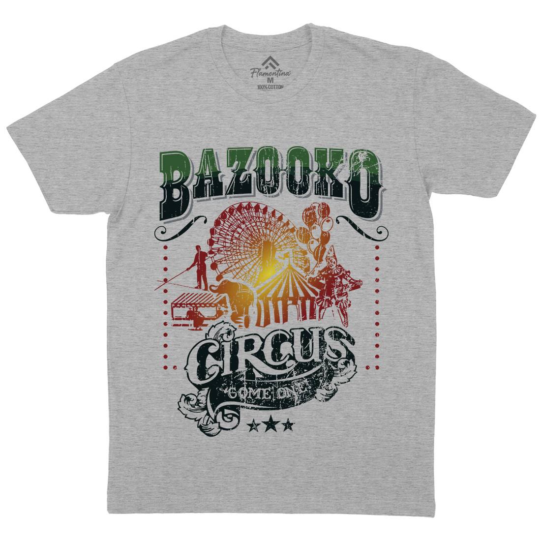 Bazookos Circus Mens Organic Crew Neck T-Shirt Retro D254