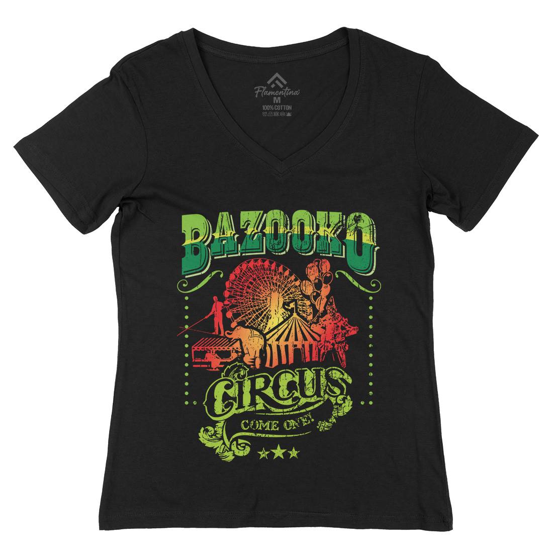 Bazookos Circus Womens Organic V-Neck T-Shirt Retro D254