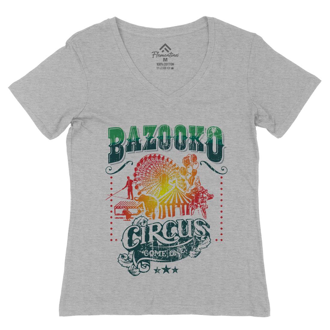 Bazookos Circus Womens Organic V-Neck T-Shirt Retro D254