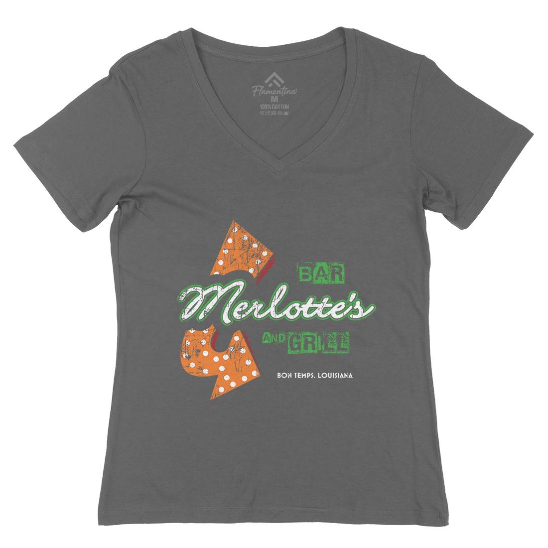 Merlottes Bar Womens Organic V-Neck T-Shirt Horror D255
