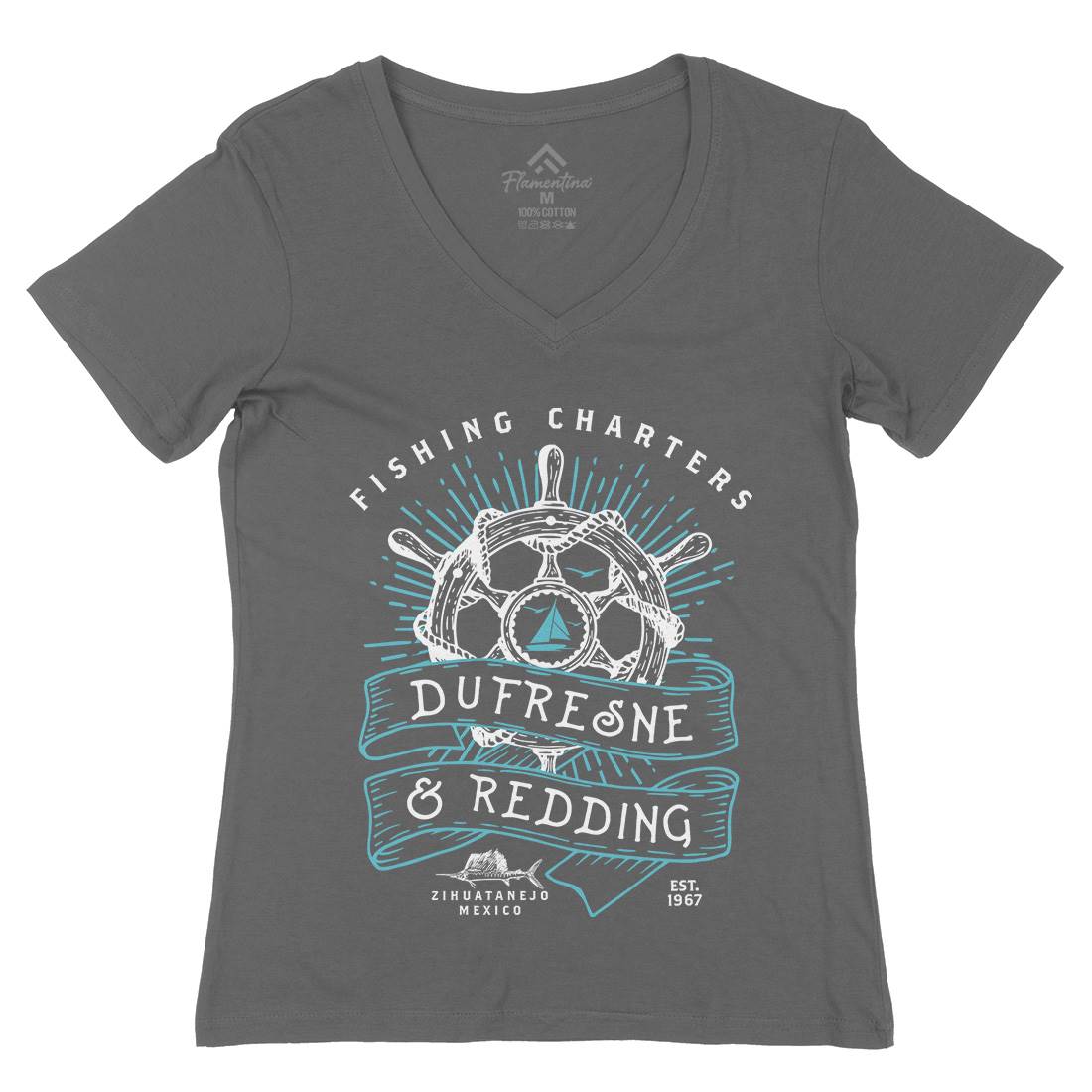 Dufresne And Redding Womens Organic V-Neck T-Shirt Retro D256