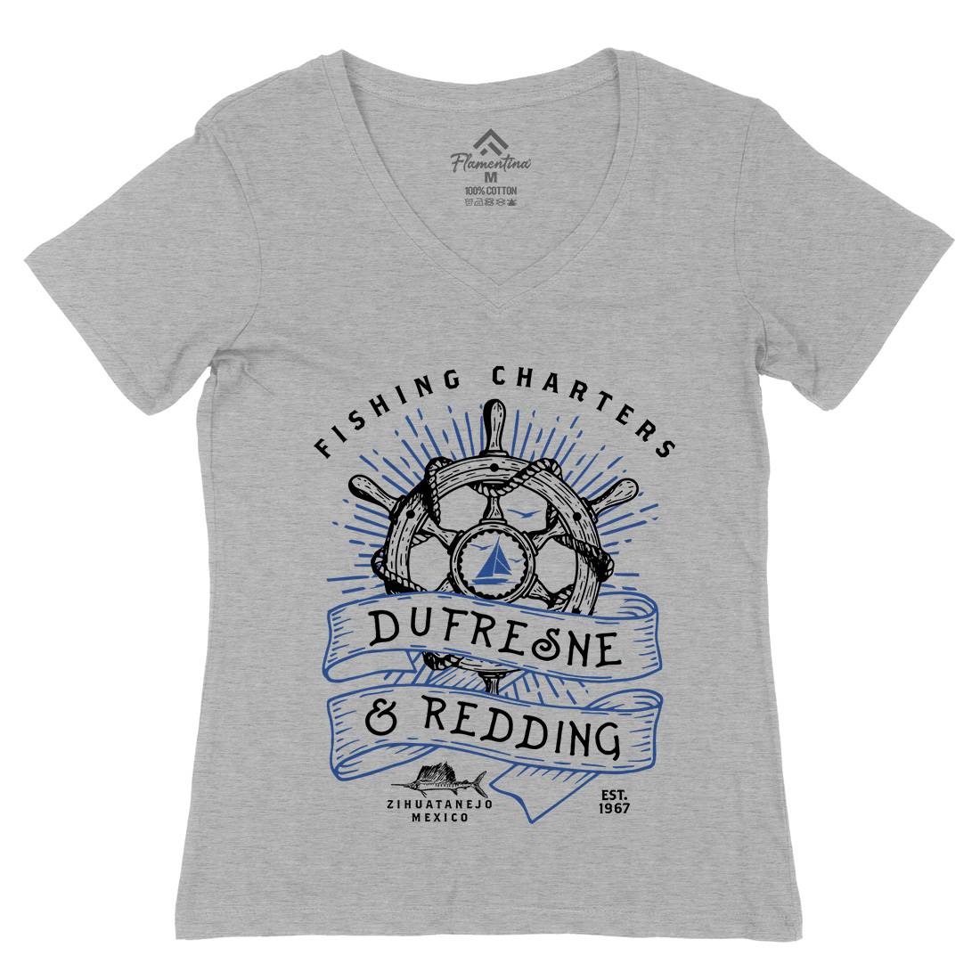 Dufresne And Redding Womens Organic V-Neck T-Shirt Retro D256