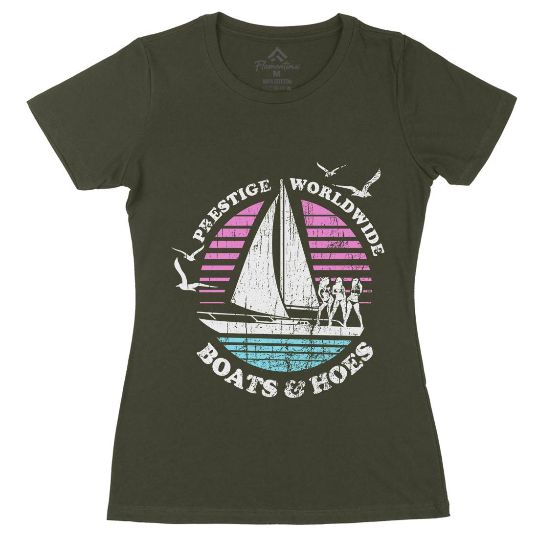 Boats N Hoes Womens Organic Crew Neck T-Shirt Retro D257