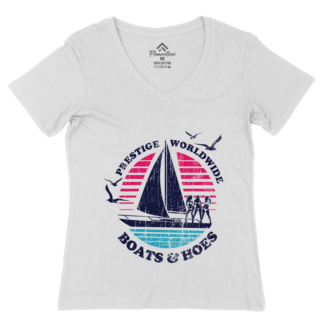 Boats N Hoes Womens Organic V-Neck T-Shirt Retro D257