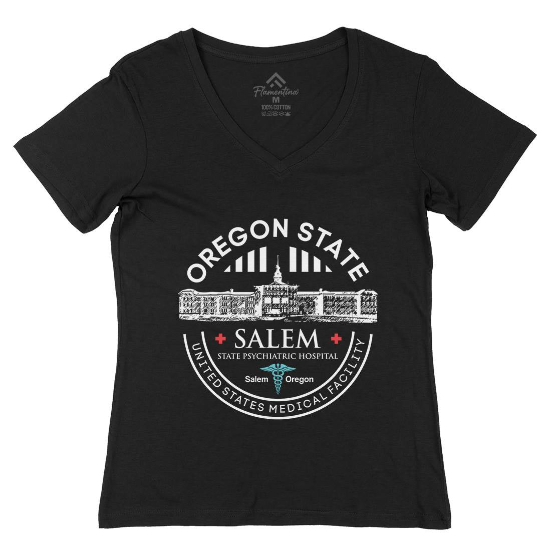 Salem Hospital Womens Organic V-Neck T-Shirt Retro D259