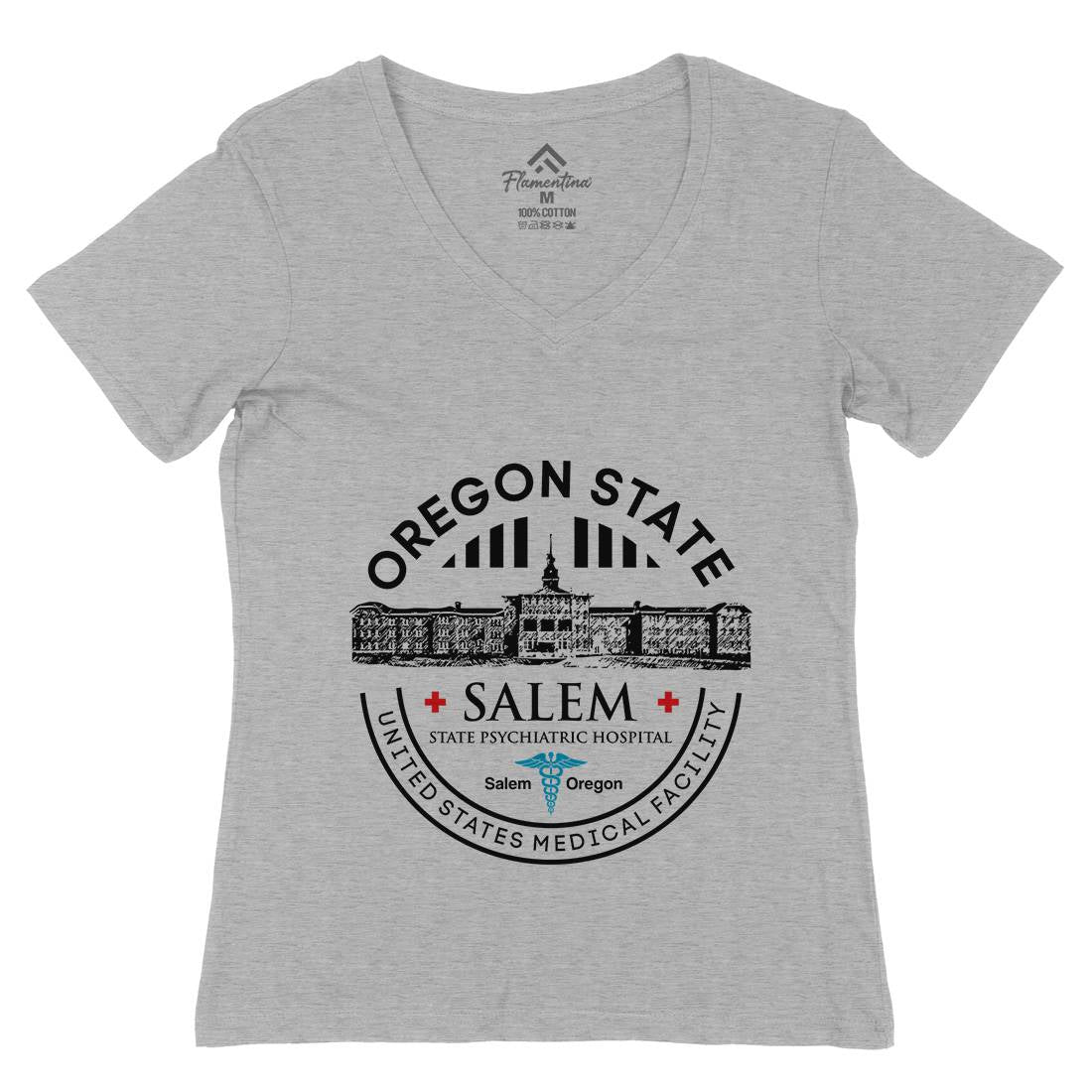 Salem Hospital Womens Organic V-Neck T-Shirt Retro D259