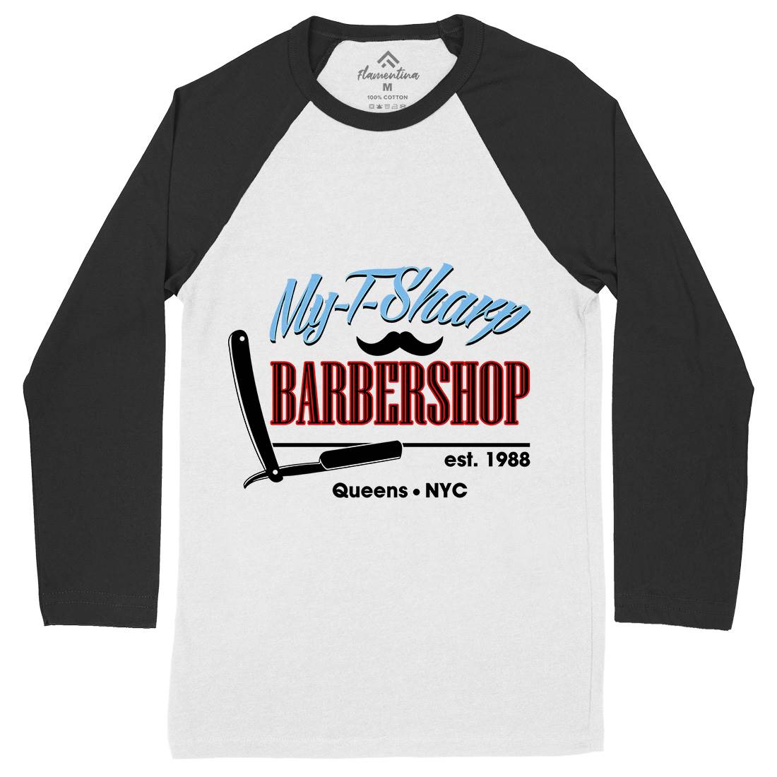 My-T-Sharp Mens Long Sleeve Baseball T-Shirt Barber D267