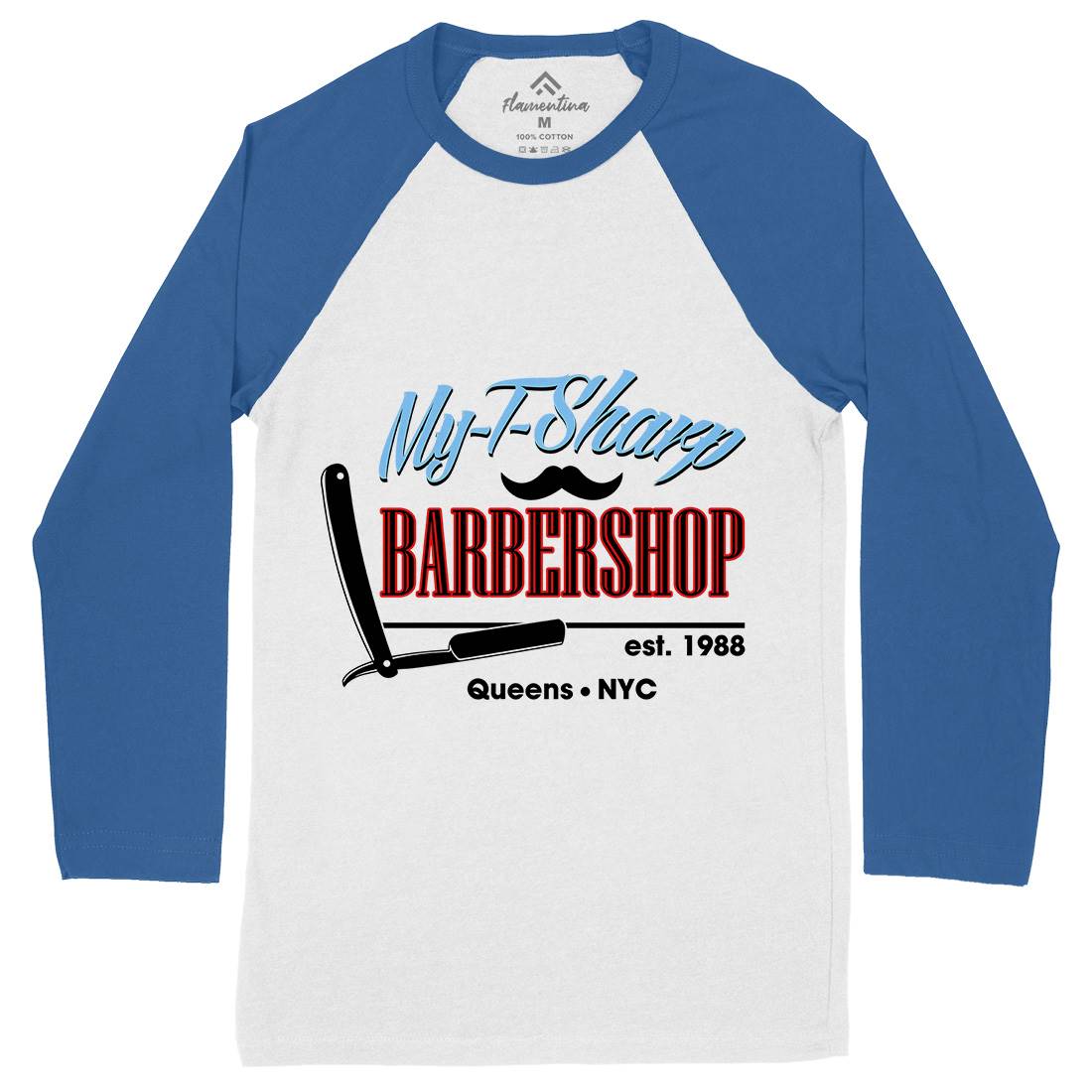 My-T-Sharp Mens Long Sleeve Baseball T-Shirt Barber D267