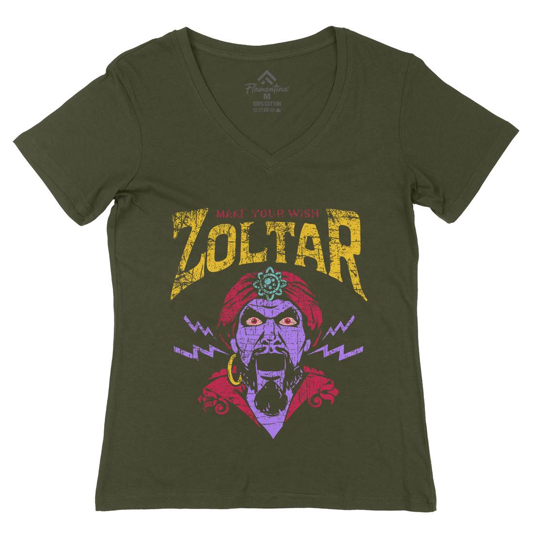 Zoltar Womens Organic V-Neck T-Shirt Retro D272