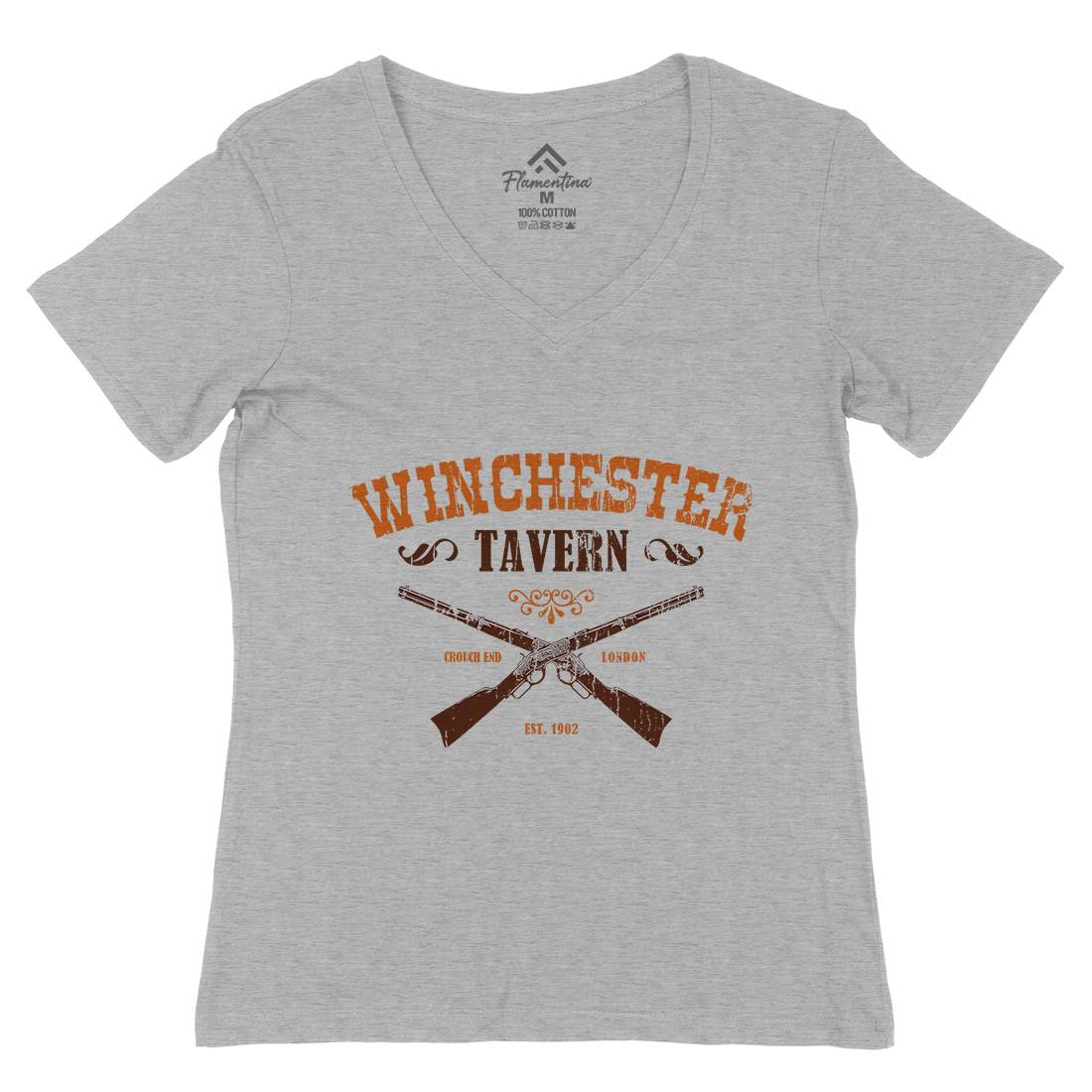 Winchester Tavern Womens Organic V-Neck T-Shirt Horror D273