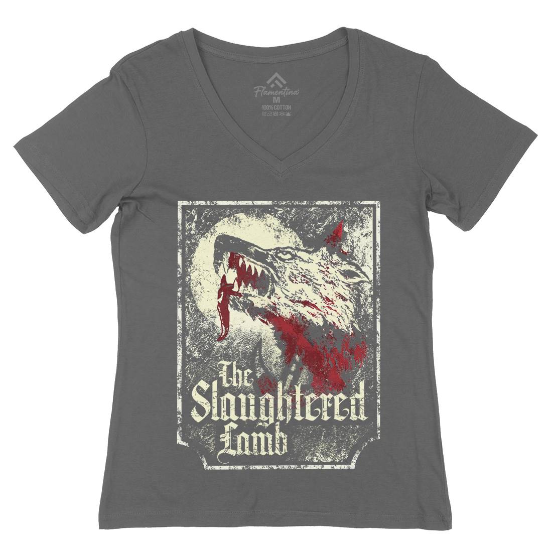 Slaughtered Lamb Womens Organic V-Neck T-Shirt Horror D282