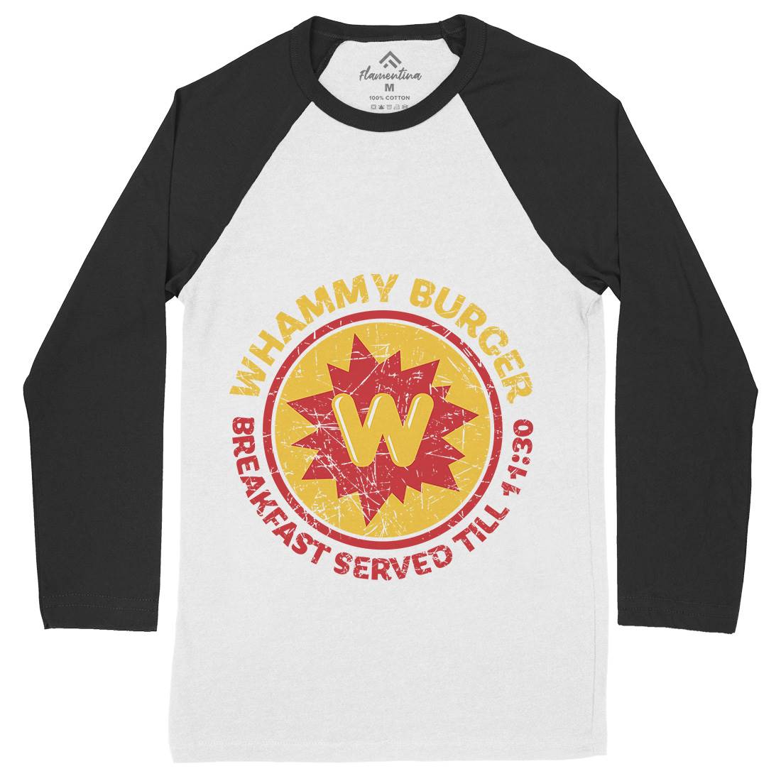 Whammy Burger Mens Long Sleeve Baseball T-Shirt Food D286