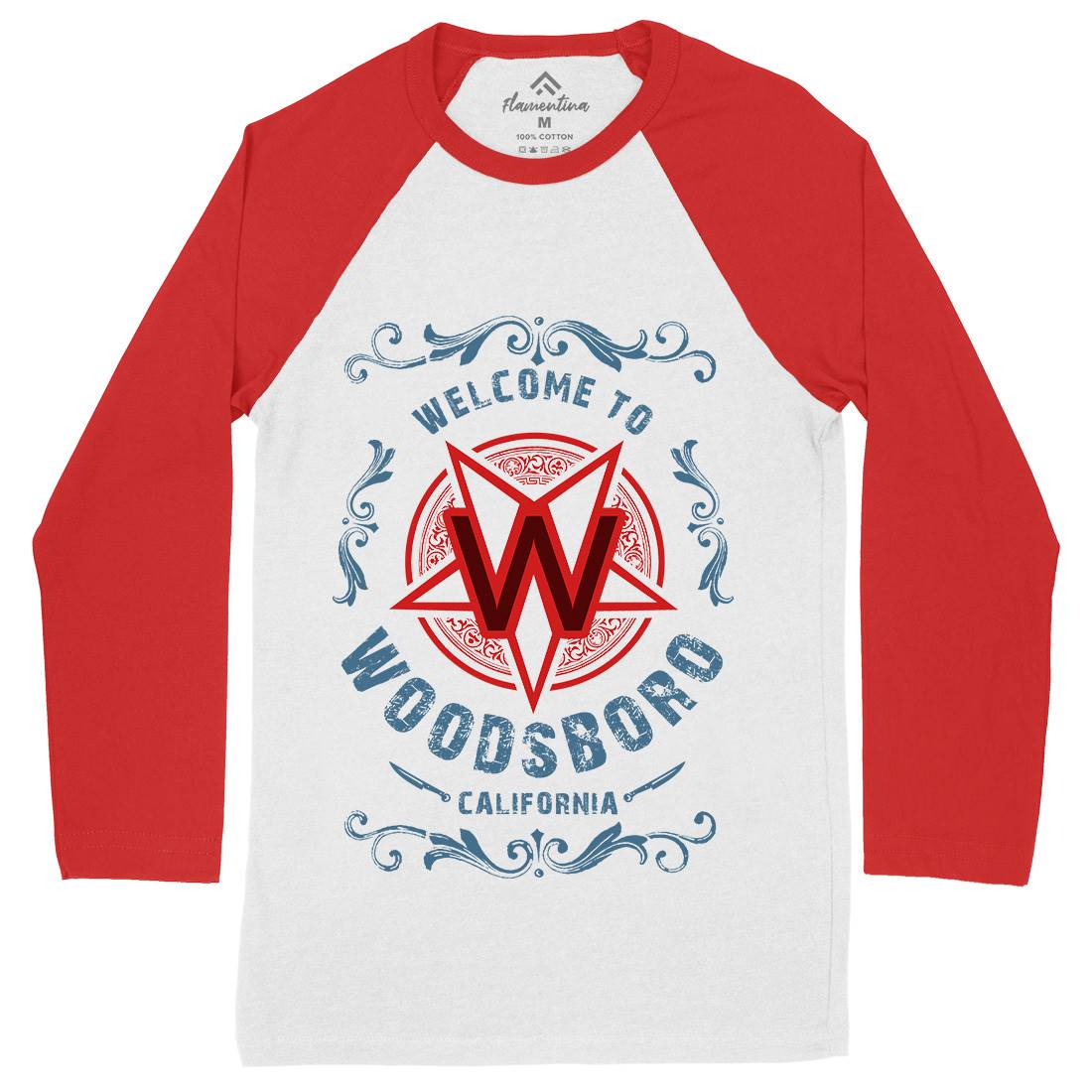 Woodsboro Mens Long Sleeve Baseball T-Shirt Horror D292