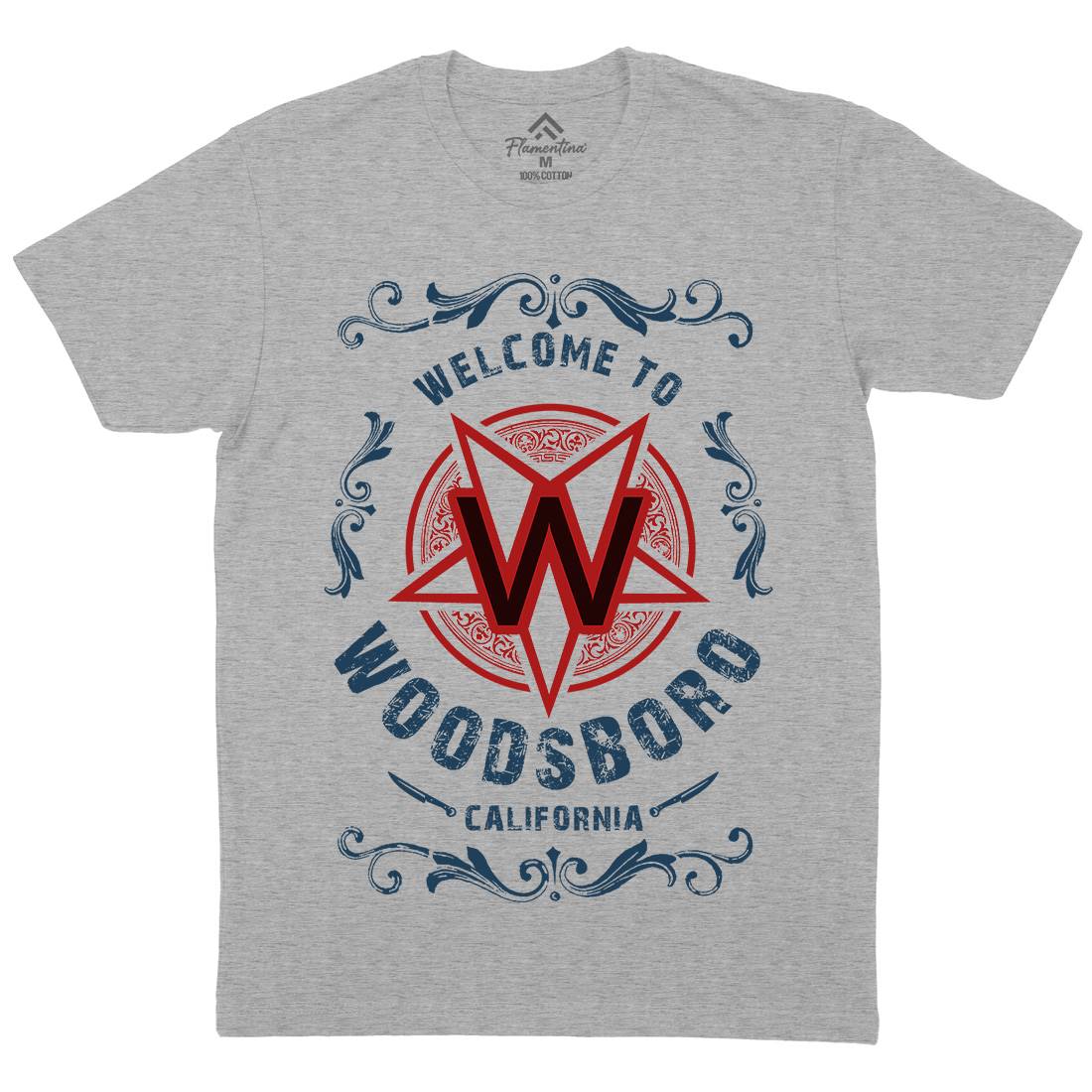 Woodsboro Mens Organic Crew Neck T-Shirt Horror D292