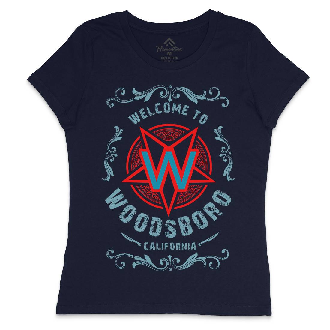 Woodsboro Womens Crew Neck T-Shirt Horror D292