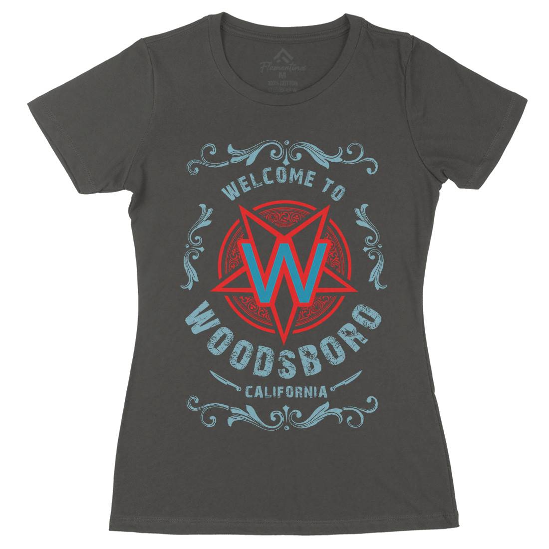 Woodsboro Womens Organic Crew Neck T-Shirt Horror D292