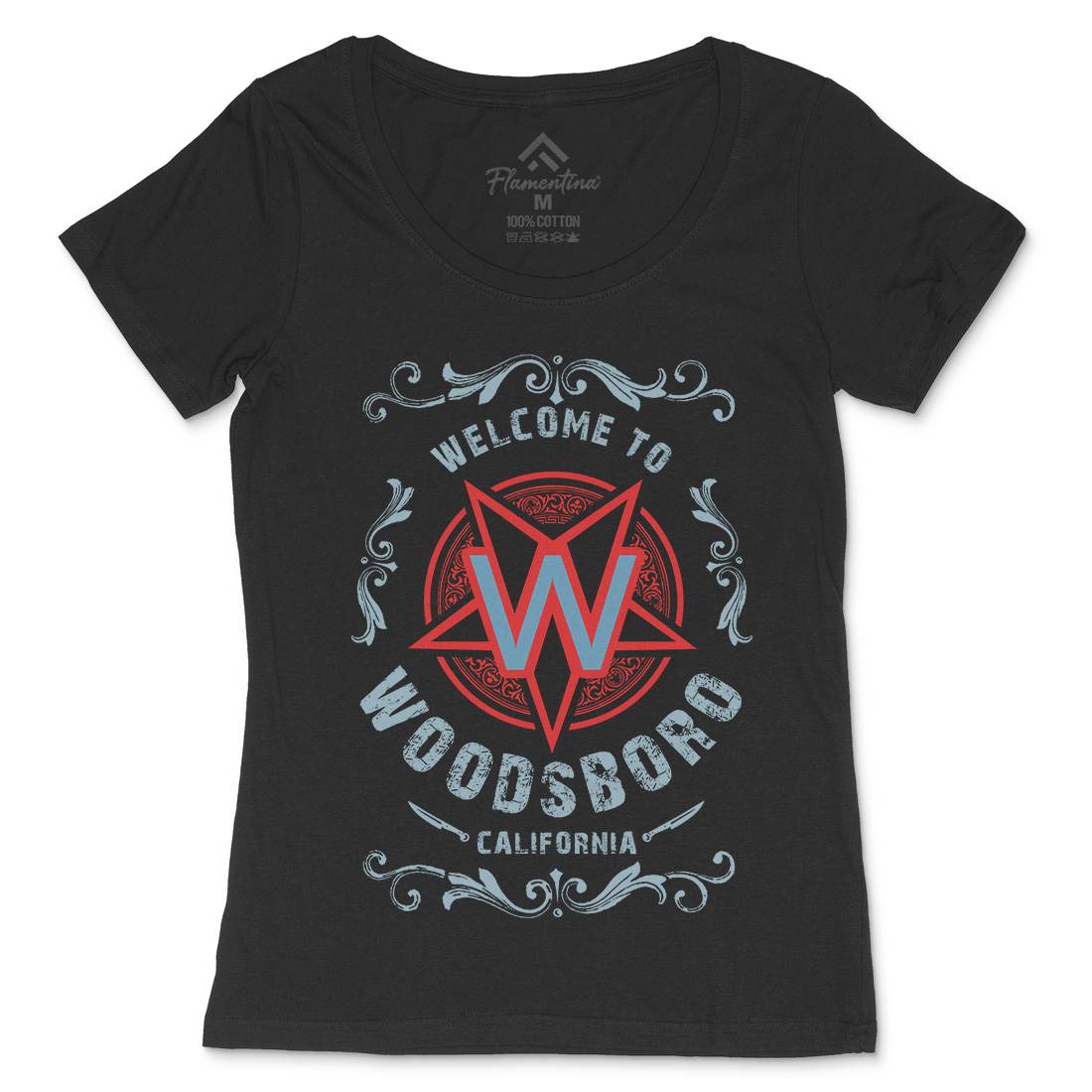 Woodsboro Womens Scoop Neck T-Shirt Horror D292
